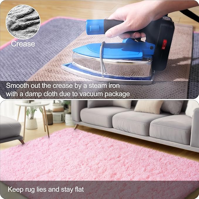 qulint 8x10 Area Rugs for Living Room, Large Fluffy Pink Rug for Bedroom, Soft Shag Shaggy Fuzzy Carpets for Boys and Girls, Modern Alfombras for Kid Room Dorm Room Home Decor (8ft x 10ft, Pink)