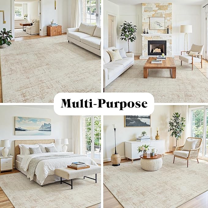 5x7 Area Rugs for Living Room Washable Rug: Anti-Skid Abstract Modern Living Room Rug Soft Thin Carpets Indoor Floor Non-Shedding Carpet for Bedroom Dining Farmhouse Nursery Beige White