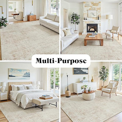 5x7 Area Rugs for Living Room Washable Rug: Anti-Skid Abstract Modern Living Room Rug Soft Thin Carpets Indoor Floor Non-Shedding Carpet for Bedroom Dining Farmhouse Nursery Beige White