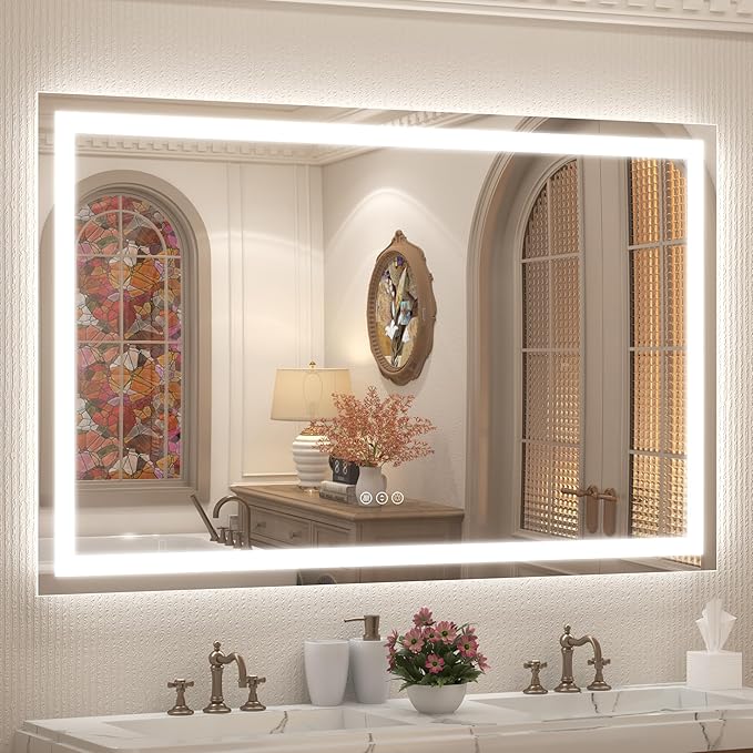 LED Bathroom Mirror 57x36 Inch, Lighted Vanity Mirrors for Wall, Front Lights and Backlit, Dimmable, Anti-Fog, Memory, Shatterproof, ETL Listed