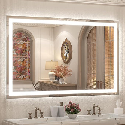 LED Bathroom Mirror 57x36 Inch, Lighted Vanity Mirrors for Wall, Front Lights and Backlit, Dimmable, Anti-Fog, Memory, Shatterproof, ETL Listed
