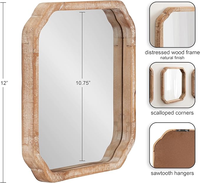 Kate and Laurel Marston Modern Wooden Square Wall Mirror Set, Set of 3, 12 x 12, Rustic Brown, Decorative Three-Piece Mirror Set for Use as Bathroom Mirror Decor or Gallery Wall Mirrors