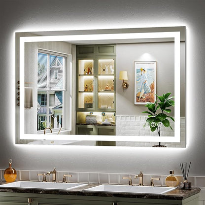 Briivue 48x28 Inch LED Bathroom Mirror with Lights, Backlit & Front Lit, Anti-Fog Lighted Bathroom Vanity Mirror for Wall, Memory Function, Dimmable, HD Tempered Glass, Shatter-Proof