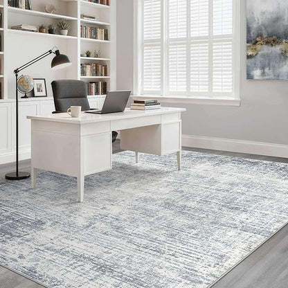7x9 Area Rug Living Room: Washable Large Neutral Blue Rugs Abstract Soft Modern Stain Resistant Indoor Floor Non-Slip Carpet for Bedroom Nursery Kids Office Playroom Dining Room Under Table Home