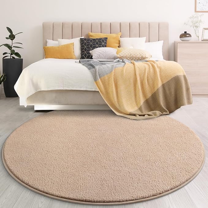 Gifeas Ultra Soft Round Area Rugs for Living Room Bedroom, 4x4 Feet Beige Thickened Memory Foam Modern Indoor Circle Carpets, Non-Slip Comfy Circular Rug for Boys Girls Nursery Room Home Decor