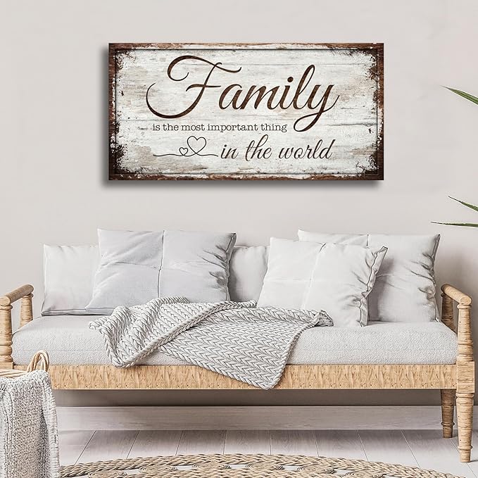 Family is Important Quotes Canvas Wall Art for Living Room|Wall Art|Family Prints Signs Framed|Wall Decor|Retro Picture Painting Artwork for Bedroom,Dining Room,Farmhouse,Home Wall Decoration,Ready to Hang 20"x40"