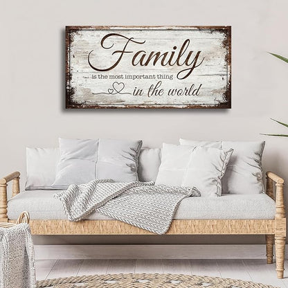 Family is Important Quotes Canvas Wall Art for Living Room|Wall Art|Family Prints Signs Framed|Wall Decor|Retro Picture Painting Artwork for Bedroom,Dining Room,Farmhouse,Home Wall Decoration,Ready to Hang 20"x40"