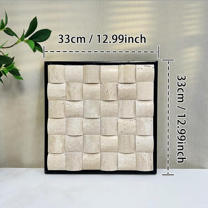 SIRIZEN-DIVING 3D Decorative Travertine Wall Art, Natural Stone Mosaic,Black Frame, Marble Decor, Marble Painting (Beige)