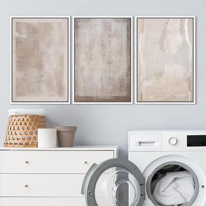 SIGNLEADER Framed Canvas Print Wall Art Set Soft Abstract Beige and Taupe Minimalist Texture Illustrations Boho Decorative for Living Room, Bedroom, Office - 16"x24"x3 WHITE