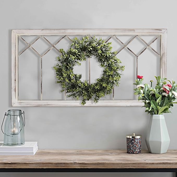 Oakrain Wood Window Frame Wall Art, 39"x 20" Rustic Wall Decor, Farmhouse Window Pane Decor for Wall, Decorative Wall Sculptures for Living Room, Bedroom, Entryway, Hallway, Distressed White