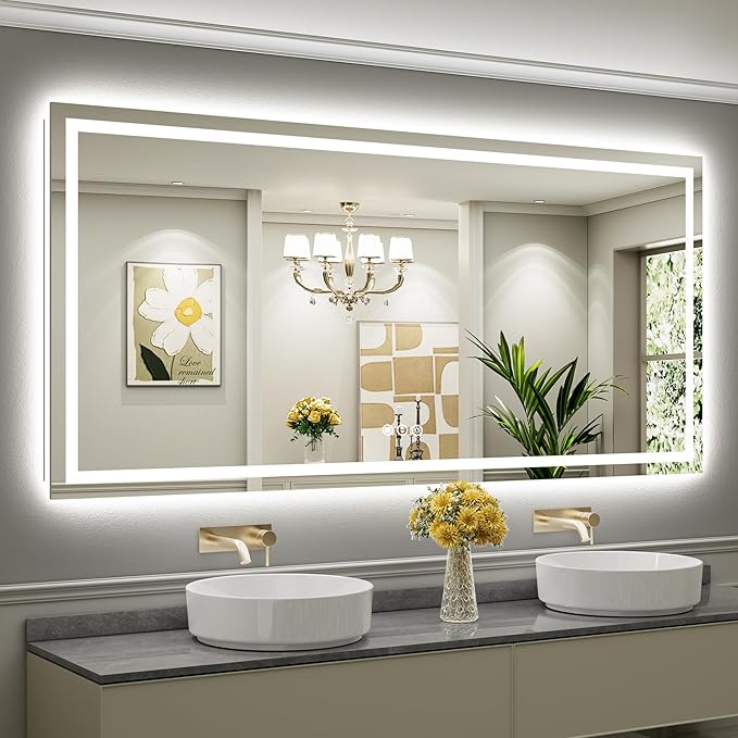 Briivue 84x40 Inch LED Bathroom Mirror with Lights, Backlit & Front Lit, Anti-Fog Lighted Bathroom Vanity Mirror for Wall, Memory Function, Dimmable, HD Tempered Glass, Shatter-Proof