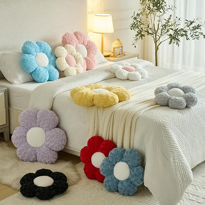 Flower Pillows, Decorative Throw Pillow with Soft Plush for Couch, Flower Shaped Pillow Home Decor Daisy Pillow for Bed (Red, 14.9 Inches)