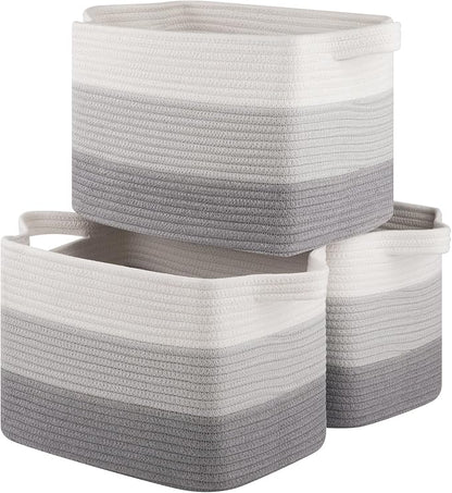 OIASKET Storage Basket for Organizing, Woven Baskets for Storage, Rectangle Decorative Baskets for Shleves, Closet, Toys, Books, Nursery Organizer Bins - Pack of 3 (Gradient Gray, 13"x9.85"x8.7")