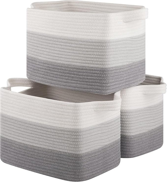 OIASKET Storage Basket for Organizing, Woven Baskets for Storage, Rectangle Decorative Baskets for Shleves, Closet, Toys, Books, Nursery Organizer Bins - Pack of 3 (Gradient Gray, 13"x9.85"x8.7")