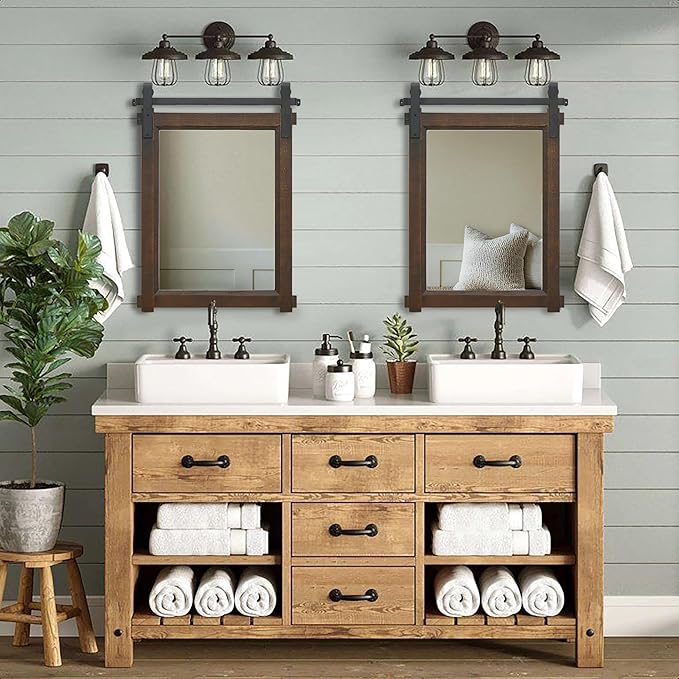 Besdomus Rustic Bathroom Wall Mirror: 22"x30" Brown Barn Door Solid Cedar Wood Frame Vanity Mirror - Farmhouse Decor for Hallway/Living Room/Bathroom Renovation - Wall Decor for Fashion-Conscious
