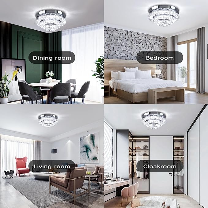 11.8" Crystal Chandeliers Modern Crystal Ceiling Light LED Chandeliers Semi Flush Mount Chandelier Ceiling Light Fixture for Bedrooms Dining Living Room Hallway (6500K Cool White)