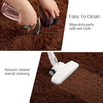 Puremy Luxury 4x6 Area Rug, Ultra Soft Rugs for Living Room, Plush Carpet Rugs for Bedroom, Non-Slip Indoor Rug for Nursery, Study Room, Playroom, Home Decor, Brown