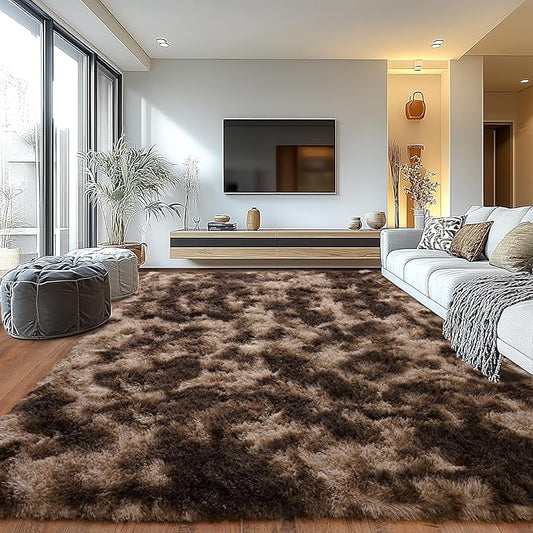 Upgrade Non-Slip Plush Rugs for Living Room, Soft Shaggy Carpets for Living Room, Fuzzy Rugs for Kids' Room, Perfect Decor for Modern Home Tie Dye Coffee 6x9Feet
