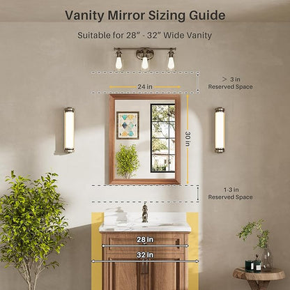 24x30 Inch Bathroom Mirror for Wall, Anti-Rust Walnut Wood Grain Metal Framed Bathroom Mirrors for Over Sink,Rectangler Mirrors for Bathroom Vanity, Farmhouse, Bedroom, Living Room, Entryway Decor