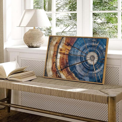 BingruiArt Framed Tree Ring Canvas Wall Art Abstract Wood Wall Decor Boho Modern Colorful Nature Painting Wood Stump Prints Pictures for Living Room Bedroom Bathroom Office 16"x24" Natural Framed(02)