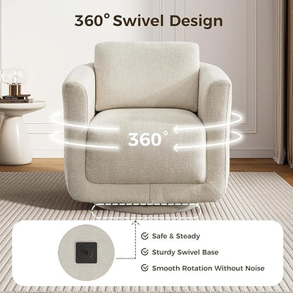 Swivel Accent Chair, 360° Chenille Barrel Swivel Chair for Living Room, Reading Nook Chair for Bedroom Small Spaces, Fully Assembled, Cream