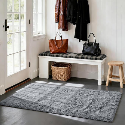 Soft Runner Rugs for Bedroom, Light Grey 2x6 Area Rugs Fluffy Rug Shag Area Rug Carpet, Bedside Rug for Living Room Bedroom Kids Room Home Decor