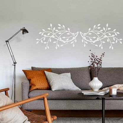 Meltset Metal Tree Leaf Wall Decor, Vine Olive Leaf Branch Wall Art,Wrought Iron Artwork, Decorative Wall Sculptures Above The Bed, Living Room, Indoor and Outdoor (2 Pcs/White)