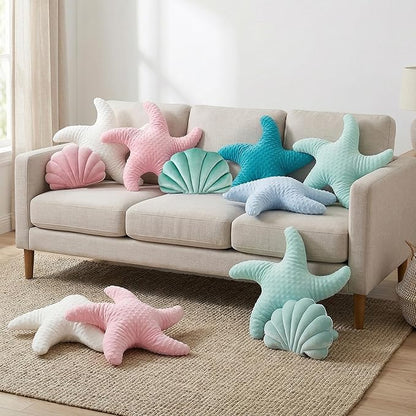 XIAJIA 2 PCS Starfish Pillow Decorative Throw Pillow, 19.68x19.68 Inch Coastal Beach Pillow, Ocean Decor Beach Themed Room Accent Pillow for Couch Bed Bedroom（White/Blue）