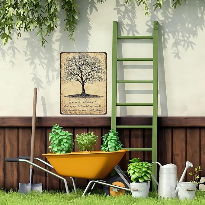 Tree of Life Vintage Metal Sign You Shall Be Like a Tree Retro Wall Art Metal Poster for Bedroom Home Kitchen Living Room 12x16inch