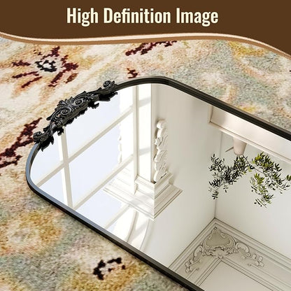 XRAMFY Arched Full Length Mirror, 71'' x 28'' Vintage Full Body Mirror with Carved for Home Decor, Standing Floor Mirror for Wall for Living Room, Bedroom, Cloakroom, Black, Retro Style