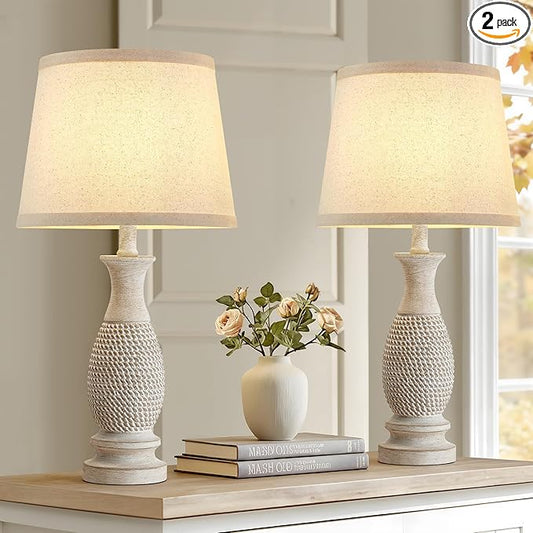 EJIAXIN Table Lamps Set of 2-21.6" Resin Farmhouse Bedside Lamps for Bedroom Living Room, Rustic Nightstand Bedroom Lamp with Rotary Switch for Night Stand End Table
