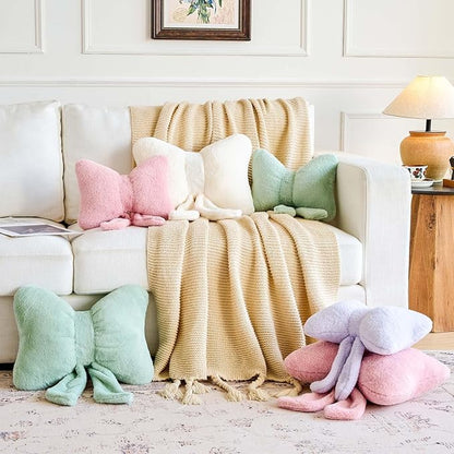Lfsaaj Bowknot Pillow Dusty Pink Cute Bow Decorative Throw Pillows 16" Aesthetic Home Decor Bow Cushions Butterfly Knot Plush Pillow for Bedroom Couch