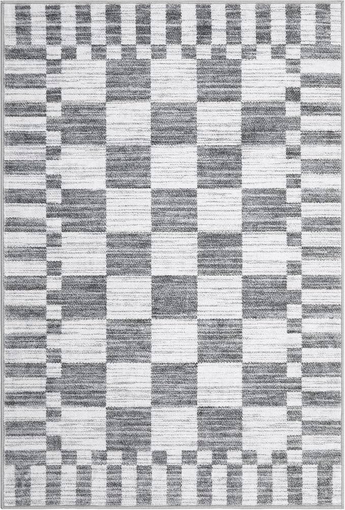 GarveeHome Grey Checkered Rug 2x3 Washable Rug Non-Slip for Entryway, Soft Low-Pile Small Area Rugs, Modern Geometric Rugs for Kitchen
