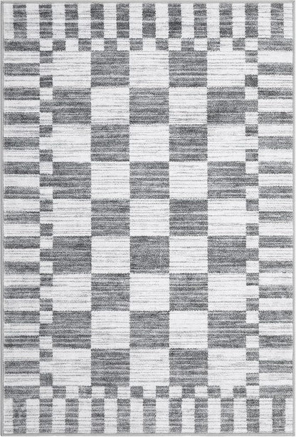 GarveeHome Grey Checkered Rug 2x3 Washable Rug Non-Slip for Entryway, Soft Low-Pile Small Area Rugs, Modern Geometric Rugs for Kitchen