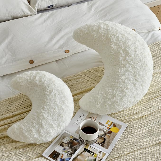 Moon Shaped Pillow with Soft Faux Fur for Couch, Bed, Sofa - Cute Half Moon Pillows with Room Decor for Bedroom, Living Room (14.9 Inches, Lavender)