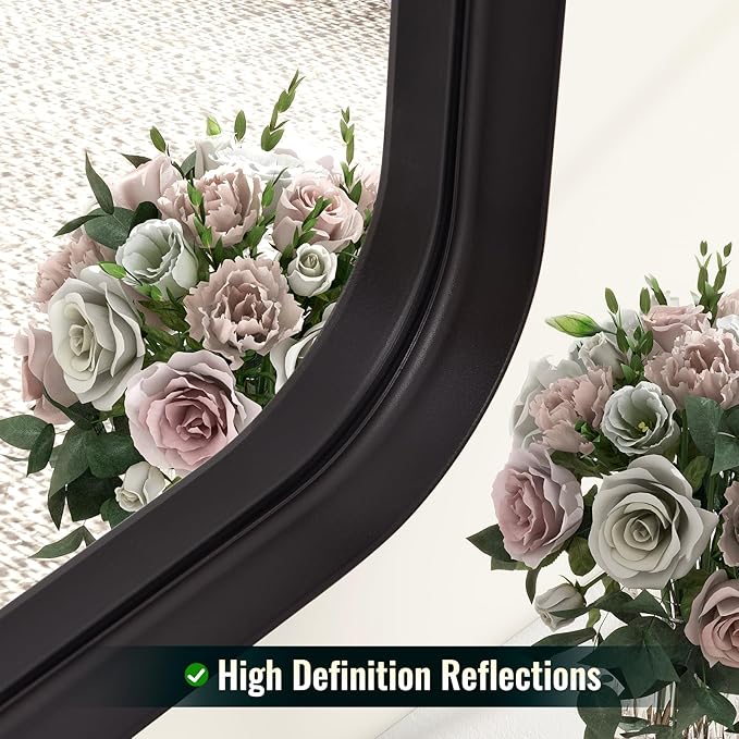 Easly 48"x30" Black Bathroom Mirror - Modern Black Mirror for Wall with Rounded Corners, Bathroom Mirrors for Vanity, Aluminum Alloy Framed Mirror Portrait or Landscape Hang