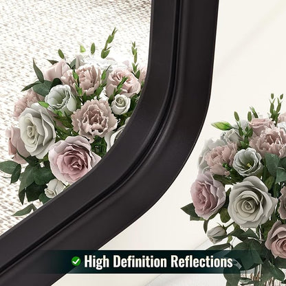 30"x22" Black Bathroom Mirror - Modern Mirror for Wall with Rounded Corners，Bathroom Mirrors for Vanity, Aluminum Alloy Framed Mirror Portrait or Landscape Hang, Rectangle Mirrors for Bedroom