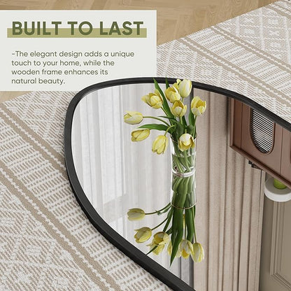 Suidia Full Length Mirror, Oversized Floor Mirror with Solid Wood Frame, Large Standing Mirror for Bedroom Living Room, Wood Art Style, Black, 74" L x 32" W