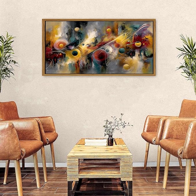 Framed Graffiti Abstract Canvas Wall Art Modern Minimalist Painting for Bedroom Watercolor Neutral Fantasy Circle Vortex Picture Wall Decor Geometric Artwork for Bathroom Living Room Decoration 24x48