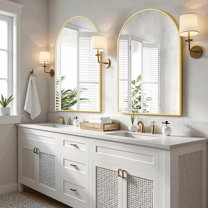 Arched Bathroom Mirror for Wall, 30" x 20" Gold Metal Frame Vanity Mirror, HD Glass Over Sink for Bathroom, Entryway, Bedroom