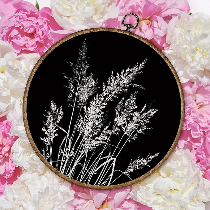 TLESKE Black Vintage Botanical Round Wall Art Decor Framed 10x10, Boho Fall Wildflower Floral Canvas Wall Art Prints Artwork, Rustic Wall Hanging Room Door Decor Decorations for Bedroom Living Room