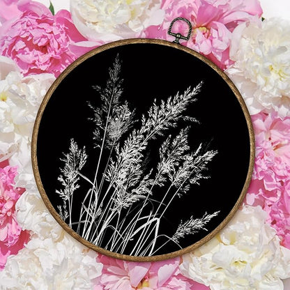 TLESKE Black Vintage Botanical Round Wall Art Decor Framed 10x10, Boho Fall Wildflower Floral Canvas Wall Art Prints Artwork, Rustic Wall Hanging Room Door Decor Decorations for Bedroom Living Room