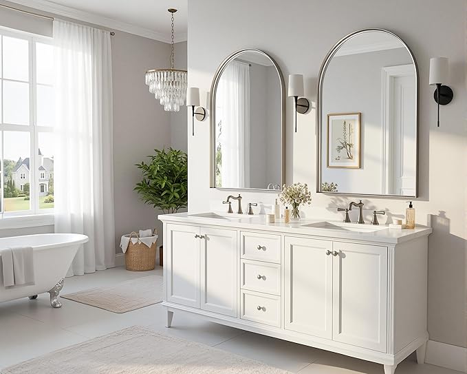 Arched Bathroom Mirror, 24x36 Inch Silver Arched Wall Mirror with Metal Deep Frame, Arch Mirrors for Wall Decor, Vanity, Entryway, Living Room