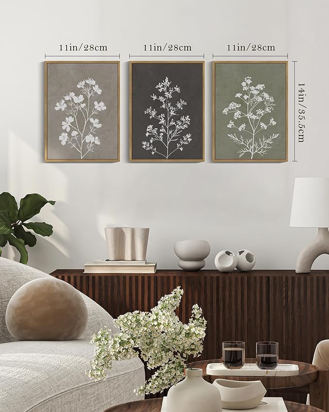 Drsoum Flower Framed Wall Art Vintage Floral Minimalist Wall Hanging Decor Farmhouse Colorful Botanical Prints Artwork for Office Dining Room Hallway 11x14in Natural Framed