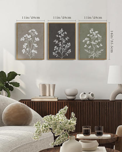 Drsoum Flower Framed Wall Art Vintage Floral Minimalist Wall Hanging Decor Farmhouse Colorful Botanical Prints Artwork for Office Dining Room Hallway 11x14in Natural Framed