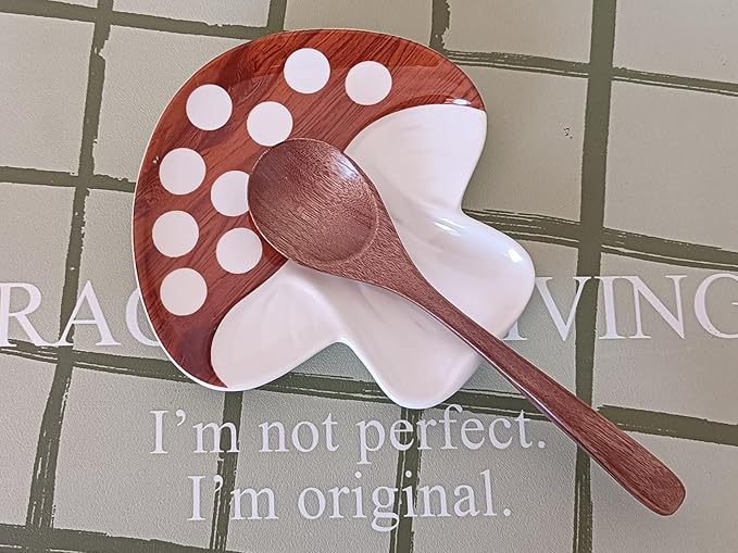 Ceramic Spoon Rest for Stove Top & Kitchen Counter Spoon Holder for Stove & Cooking Spoon Holder for Ladle Cute Spoon & Utensil Rest Spatula Rest, Mushroom Kitchen Decor & Accessories (Rustic Brown)