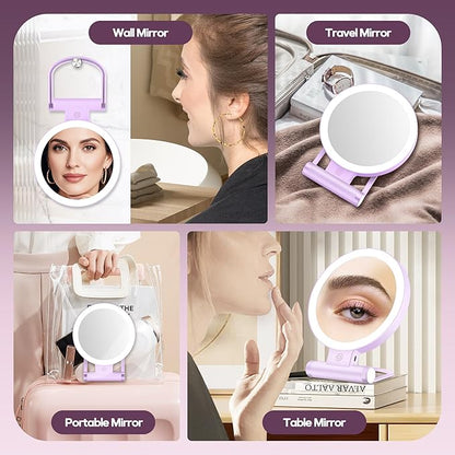 B Beauty Planet Magnifying Mirror with Light 30X, Double-Sided 1X/30X Magnifying Makeup Mirror with Tweezer, 2000mAh 3 Colour Modes with Adjustable Brightness,Foldable Travel Mirror(Purple)