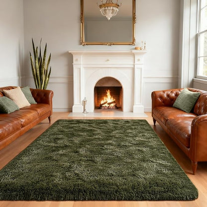 Andecor Shag Area Rug for Living Room, 6x9 Feet Olive Green Soft Fluffy Indoor Plush Throw Rugs for Bedroom Girls Kids Room Nursery Dorm Home Decor Carpet
