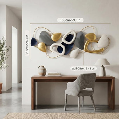 Axioglo Large Metal Wall Art Decor, 3D Abstract Stone Design, Handcrafted Metal Wall Sculpture for Living Room, Bedroom & Entryway（59"）