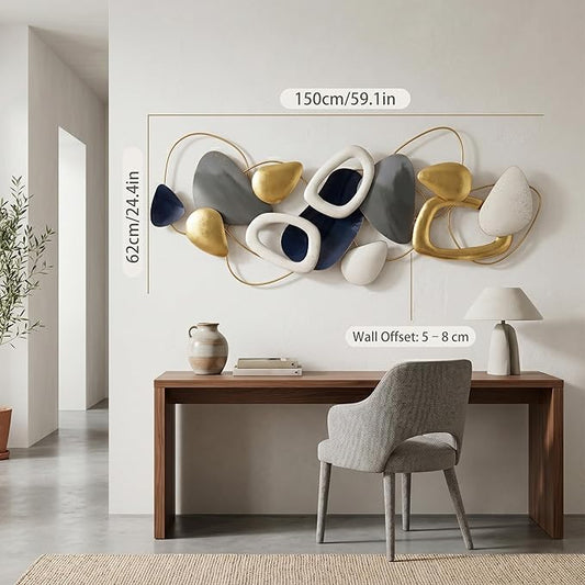 Axioglo Large Metal Wall Art Decor, 3D Abstract Stone Design, Handcrafted Metal Wall Sculpture for Living Room, Bedroom & Entryway（59"）